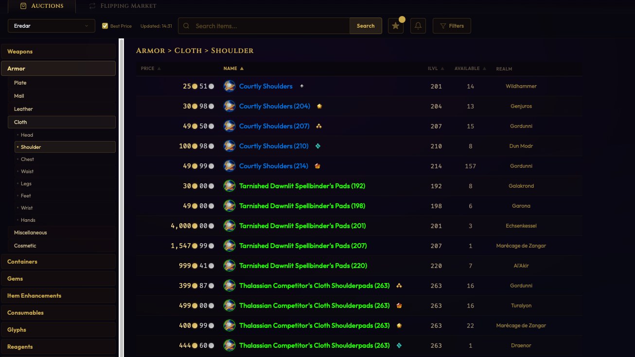 Cross-realm best price search across 81 EU realms