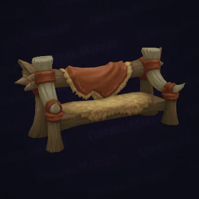 Cozy Hide-Covered Bench — WoW Housing decor